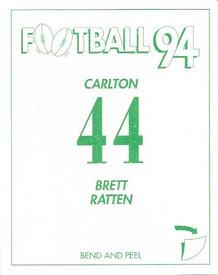 1994 Select AFL Stickers #44 Brett Ratten Back